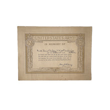 Load image into Gallery viewer, WWI US Army Memorial Certificate, 338th MG BN, 88th Div, Spanish Flu