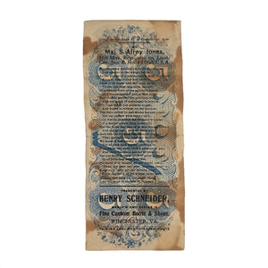 1863 $5 Confederate Note With 1890's Printed Poem Advertisement