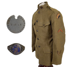Load image into Gallery viewer, WWI U.S. Named 42nd Division Uniform &amp; Dog Tag Grouping