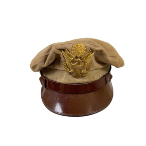 WWII US Army Officers Tan Visor, Named