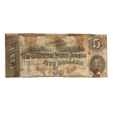 Load image into Gallery viewer, 1863 $5 Confederate Note With 1890&#39;s Printed Poem Advertisement