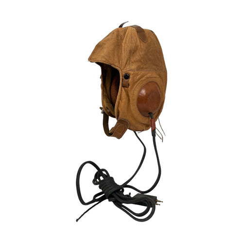 WWI US Army Aviation Leather Flight Helmet with Earpieces, by Western Electric