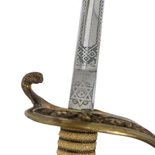 Load image into Gallery viewer, Vietnam War US Navy M1852 Officers Sword with Scabbard and Knot, by Gemsco, named Stephen R. Arelt, USS Midway