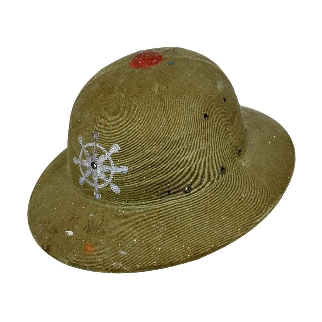 WWII USN Hawley Sun Pith Helmet, Quartermaster Stenciled