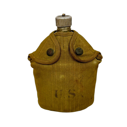 WWI US Army Eagle Snap Canteen Cover w/ Undated Flattop Canteen & Cup