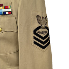 Load image into Gallery viewer, Post WWII-Korean War US Navy Japanese Made CPO Tan Reefer Jacket, Named