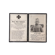 Load image into Gallery viewer, WWI Austrian Death Card, Dragoon-Regt No. 4, KIA Poland June 6, 1915