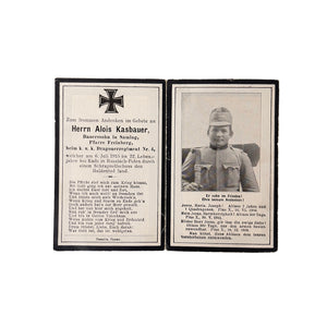 WWI Austrian Death Card, Dragoon-Regt No. 4, KIA Poland June 6, 1915