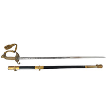 Load image into Gallery viewer, Vietnam War US Navy M1852 Officers Sword with Scabbard and Knot, by Gemsco, named Stephen R. Arelt, USS Midway