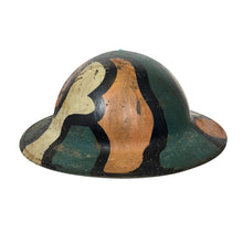 Load image into Gallery viewer, WWI US Army British Made Helmet w/ Loose Liner, Camouflage &amp; Pistol Impact