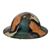 Load image into Gallery viewer, WWI US Army British Made Helmet w/ Loose Liner, Camouflage &amp; Pistol Impact