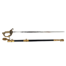 Load image into Gallery viewer, Vietnam War US Navy M1852 Officers Sword with Scabbard and Knot, by Gemsco, named Stephen R. Arelt, USS Midway